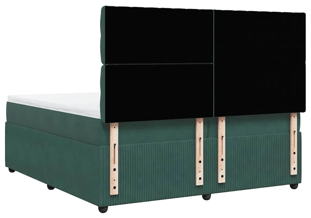 Cama com molas/colchão 200x200 cm veludo verde-escuro