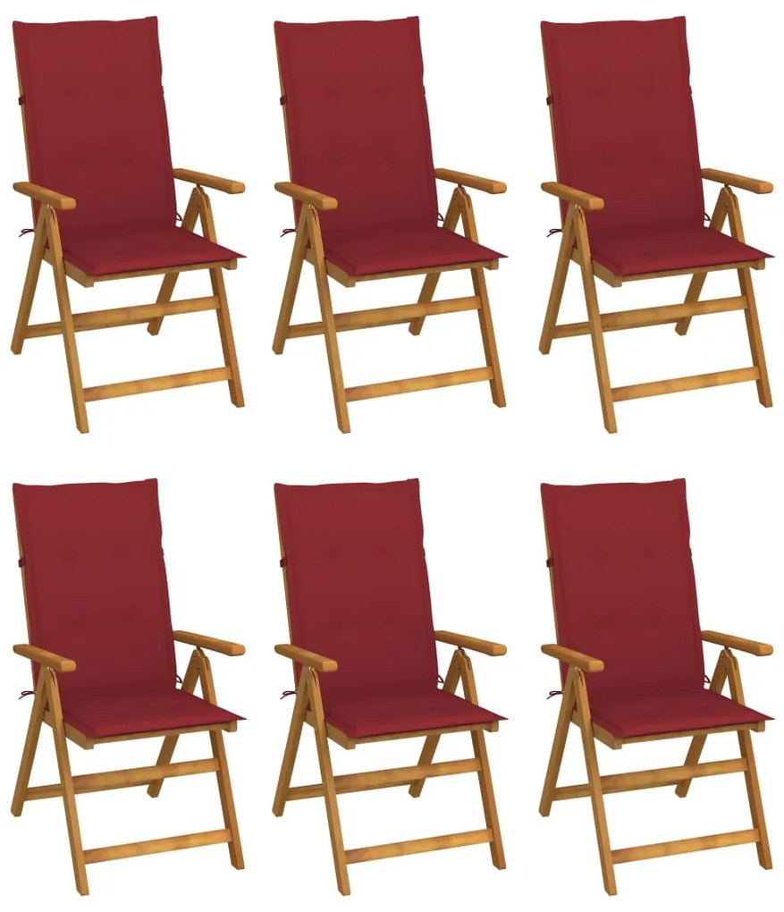 vidaXL Cadeiras de jardim dobráveis c/ almofadões 6 pcs acácia maciça