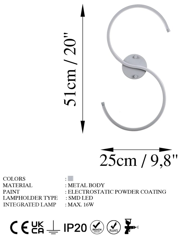 Aplique de Parede Es – Cinzento – 25x56x5 cm