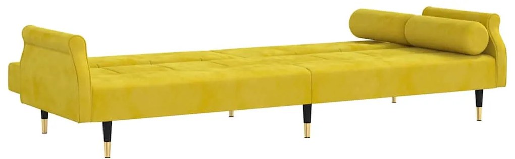 Sofá-cama com almofadões veludo amarelo