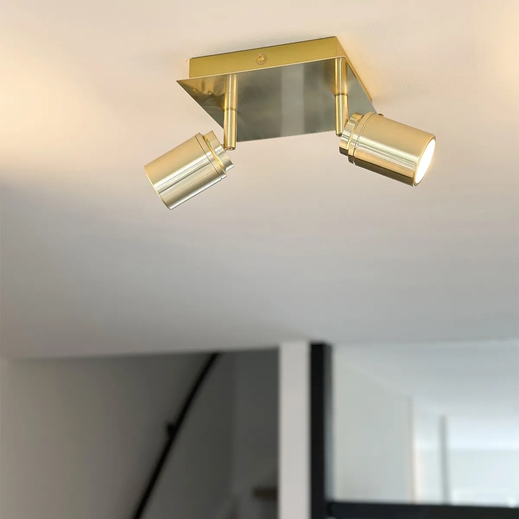 Foco de teto moderno para casa de banho quadrado em latão 2 luzes IP44 - Ducha