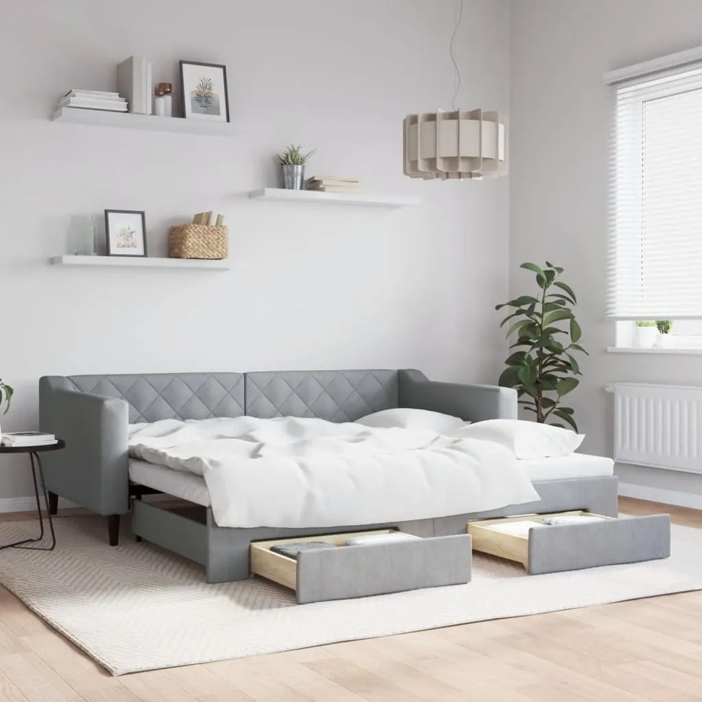 vidaXL Sofá-cama c/ gavetão e gavetas 90x190 cm tecido cinzento-claro
