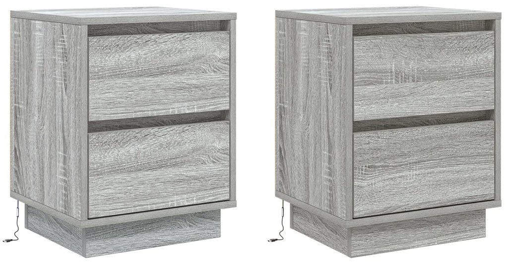 Armários de Cabeceira com Luzes LED 2 pcs Cinza Sonoma 39x34.5x50 cm