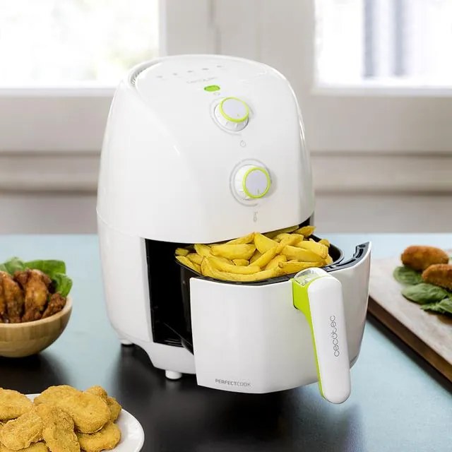 Fritadeira de ar sem óleo de 1,5 l Cecofry Compact Rapid White. 900 W, Dietética, Capacidade para 400 gr, Temperatura 200 ºC, Tempo ajustável, Inclui