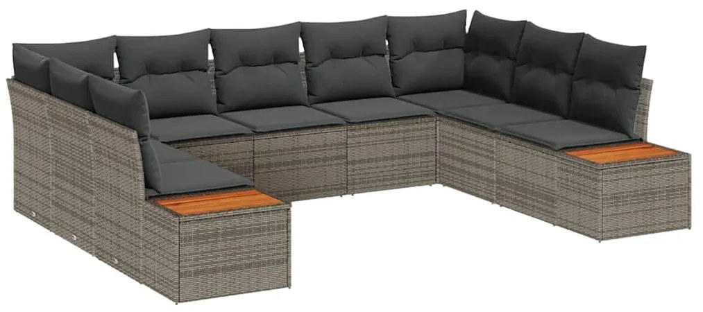 Conjunto de Sofá de Jardim 5 Peças com Almofadas Cinzas em Rattan e Po