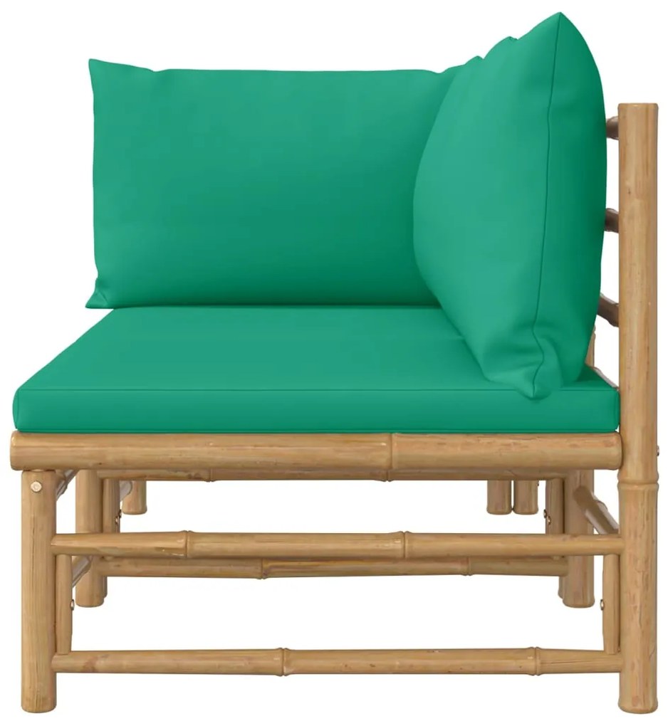 2 pcs conjunto lounge de jardim bambu c/ almofadões verdes