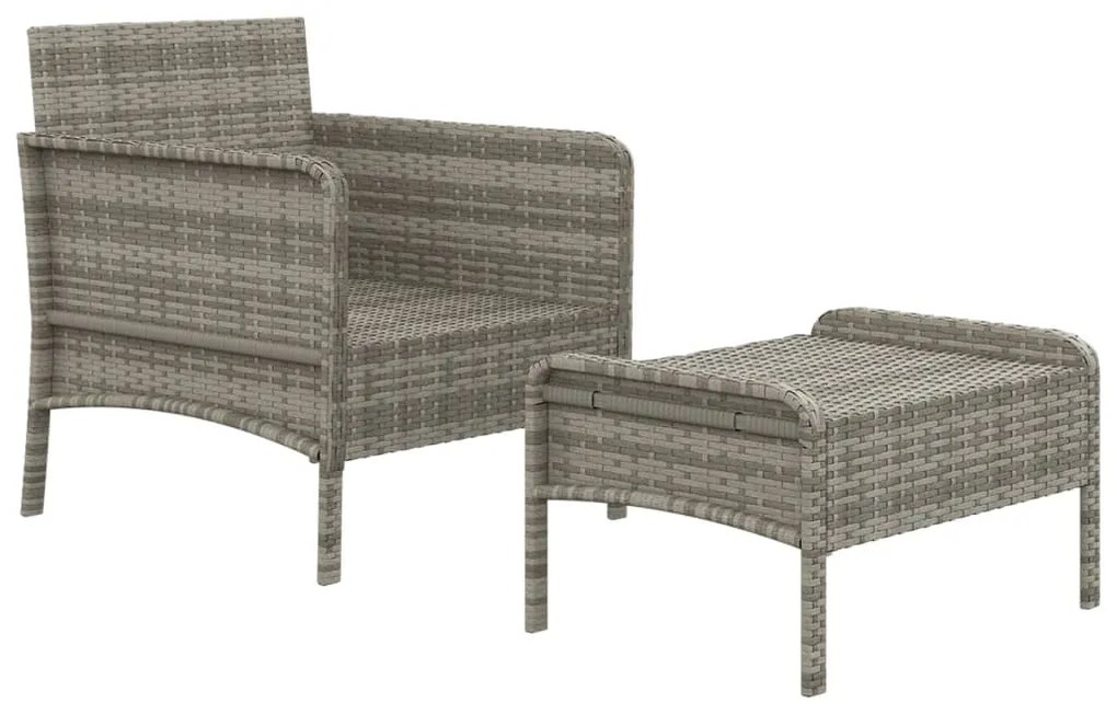 2 pcs conjunto lounge de jardim c/ almofadões vime PE cinzento