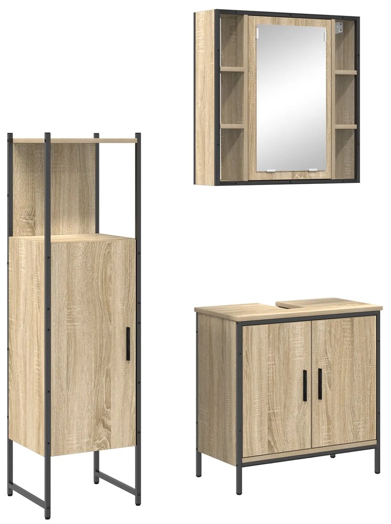 Conjunto de Móveis para Casa de Banho 3 Peças Carvalho Sonoma Madeira