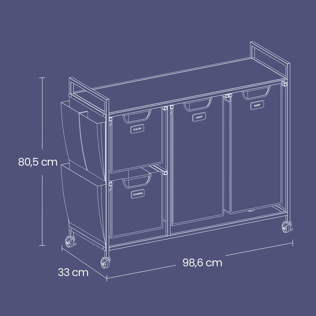 Cesto para roupa suja com 4 compartimentos dois cestos de 25 L e dois de 50 L castanho-Preto-Cinzento
