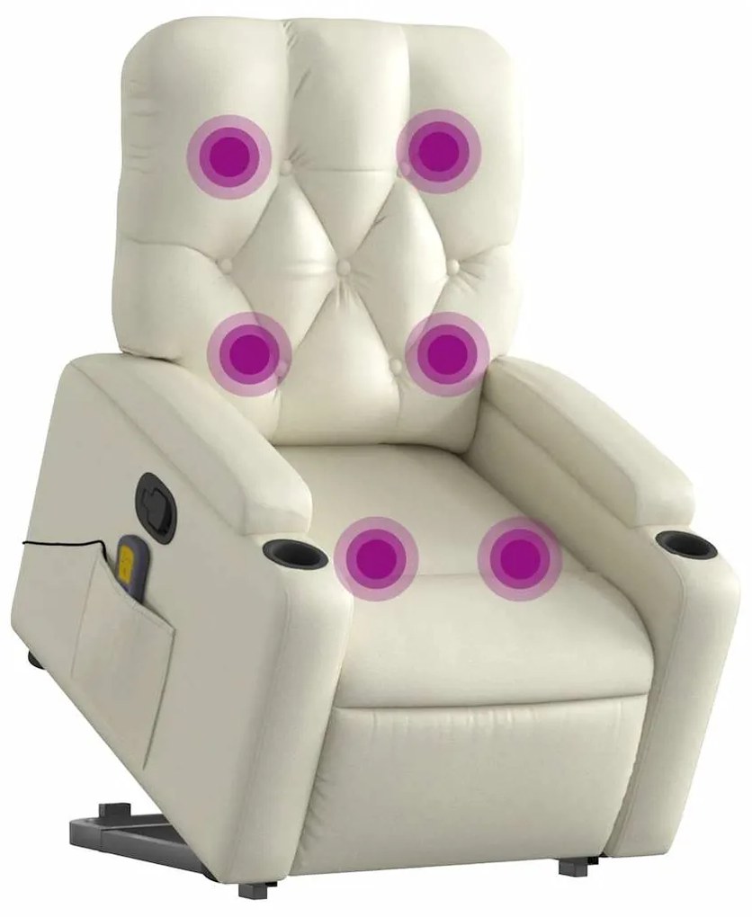 Poltrona reclinável de massagens couro artificial cor creme