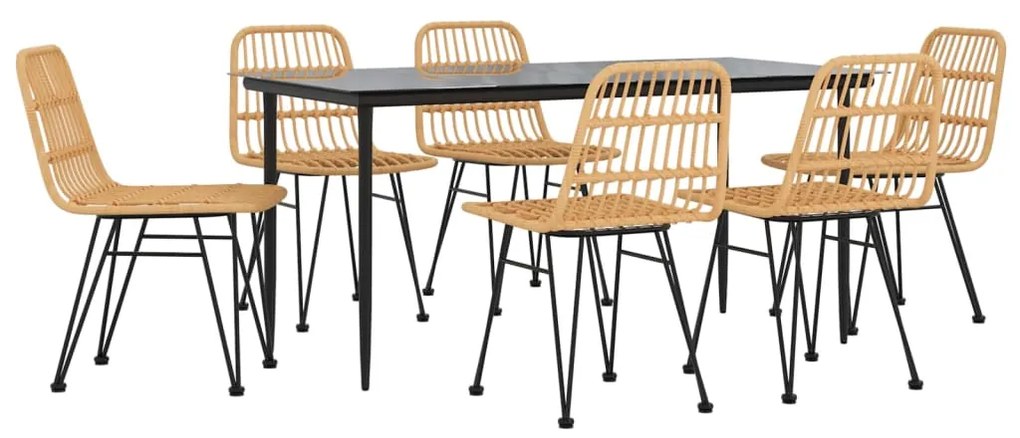 7 pcs conjunto de jantar para jardim vime PE