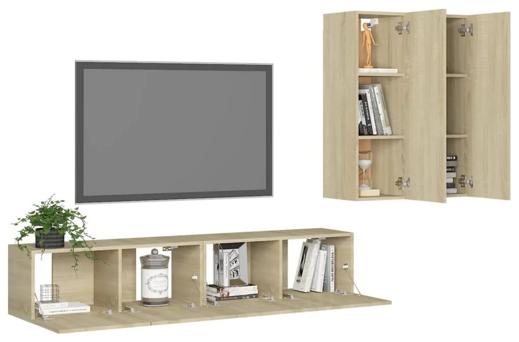 4pcs conjunto de móveis de TV derivados madeira carvalho sonoma