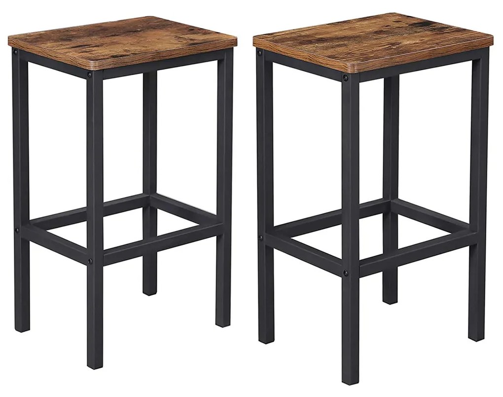 Bancos de bar VASAGLE, conjunto de 2 cadeiras de bar, bancos de bar para café da manhã e cozinha com apoio para os pés, estilo industrial na sala de estar, sala de festas, marrom rústico LBC, 65 x 40 x 30 x 65 cm
