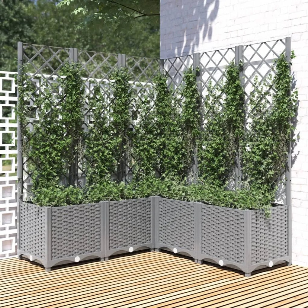 vidaXL Vaso/floreira jardim c/ treliça 120x120x136 cm PP cinza-claro