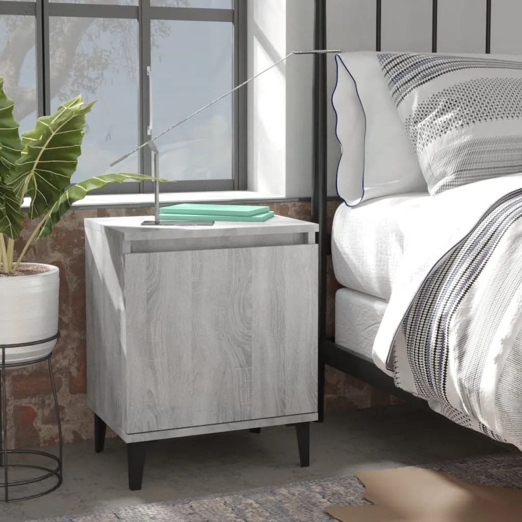 vidaXL Mesa de cabeceira c/ pernas em metal 40x30x50 cm sonoma cinza