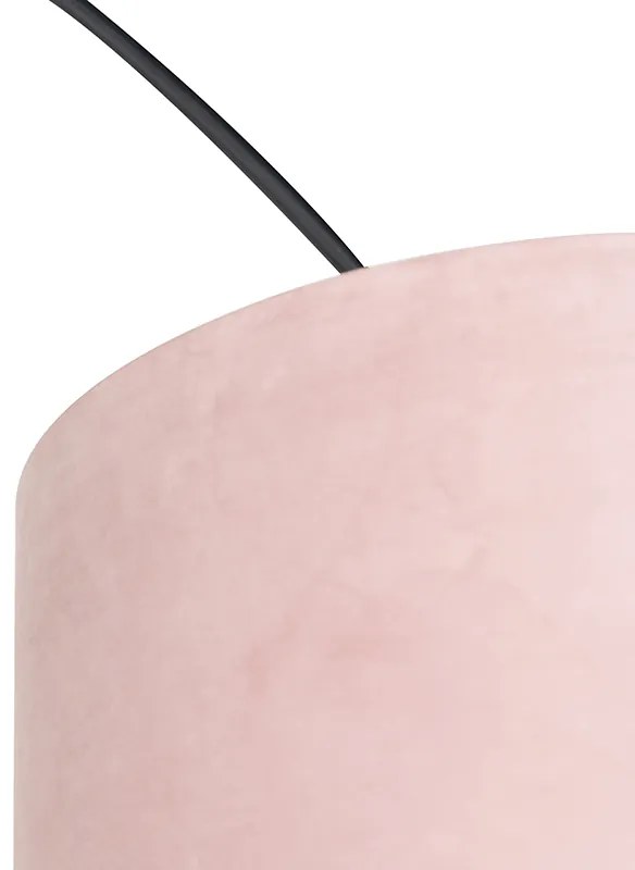 Candeeiro de Arco Preto com Abajur de Veludo Rosa e Dourado 50 cm - XXL