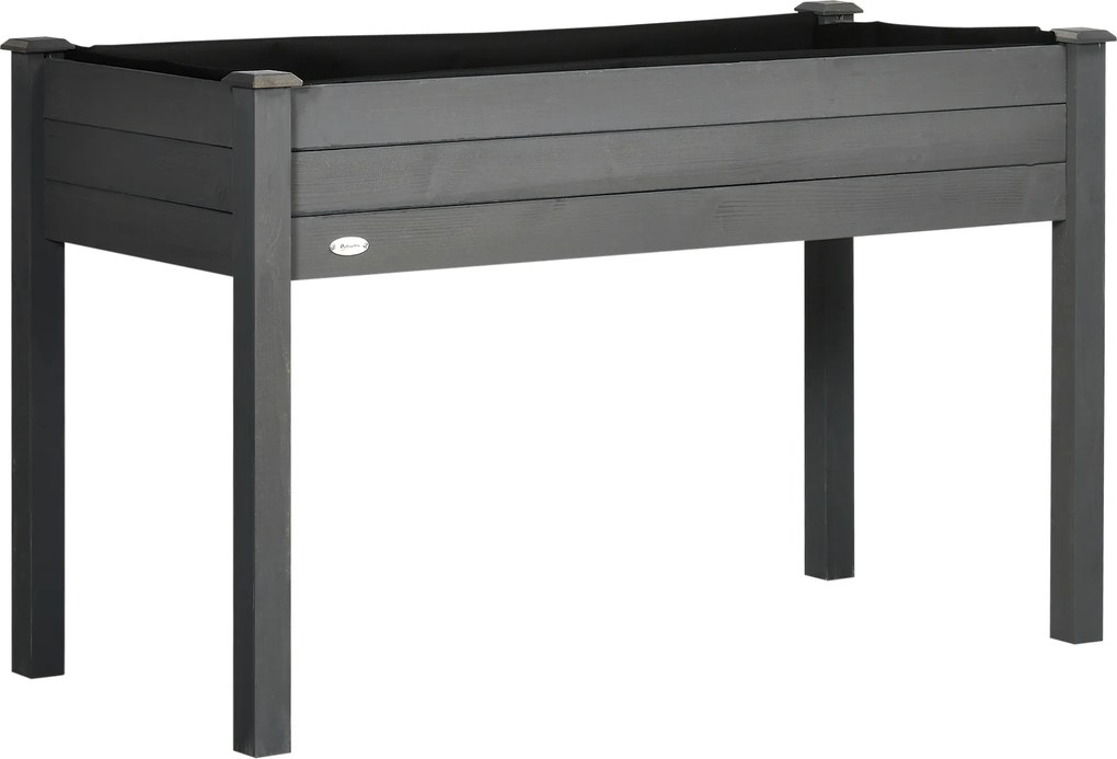 Outsunny Horta Elevada de Madeira 122,5x56,5x76 cm Mesa de Cultivo com Tecido não Tecido e 4 Orifícios de Drenagem para Cultivo de Plantas e Flores Madeira | Aosom Portugal