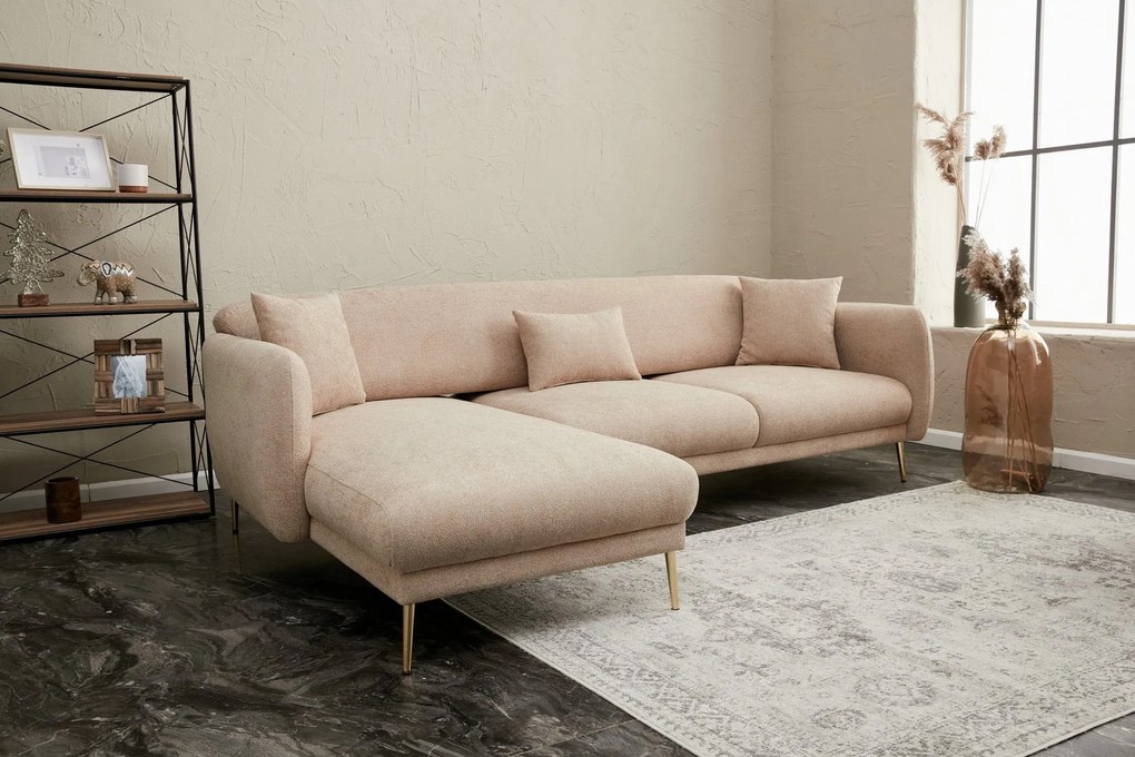 Sofá-Cama de Canto Simena – Bege Dourado – 266x133 cm