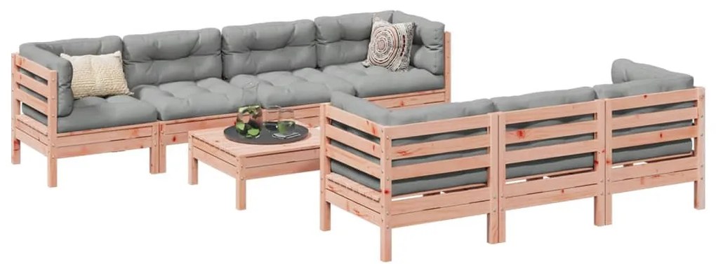vidaXL 8 pcs conj. sofás jardim c/ almofadões madeira abeto-de-douglas