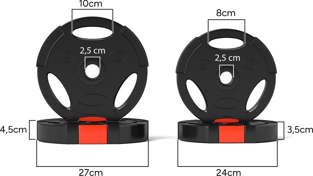 Conjunto de Discos de Pesos de 4 Peças 2x5 kg e 2x2,5 kg (BARRA NÃO INCLUIDA) com Orifícios de 2,5 cm para Treino Fitness Preto