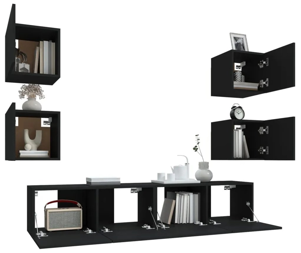 Conjunto móveis de TV 6 pcs madeira processada preto