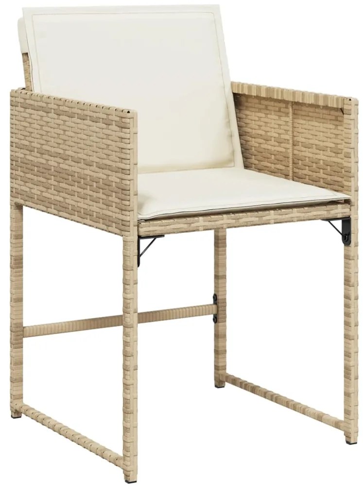 15 pcs conjunto de jantar p/ jardim com almofadões vime PE bege