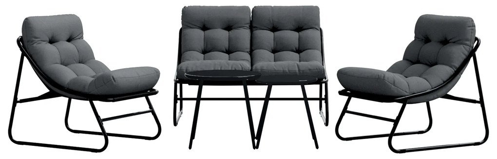 Conjunto de Sofá de Jardim de 5 Peças com Almofadas Aço Preto