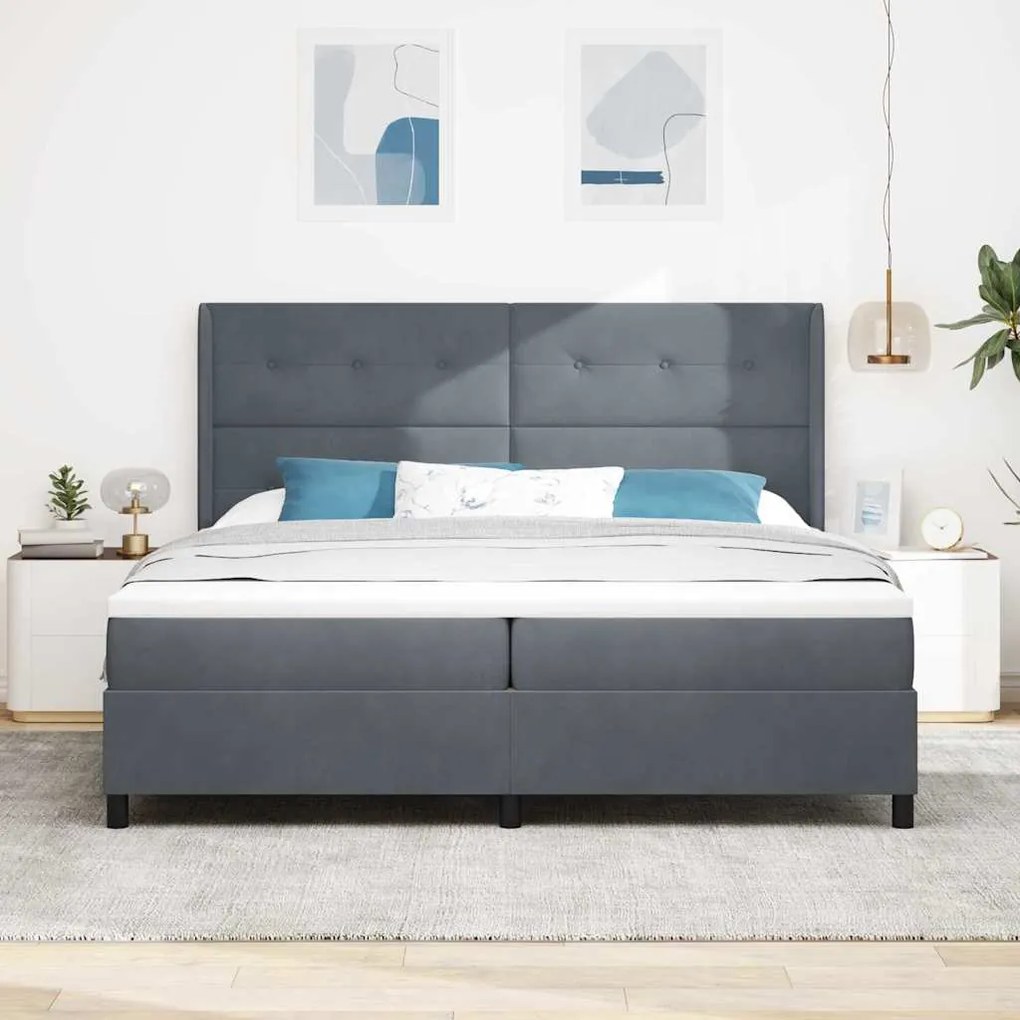 Cama Box Spring com Colchão vidaXL Cinza Escuro 200x200 cm Veludo