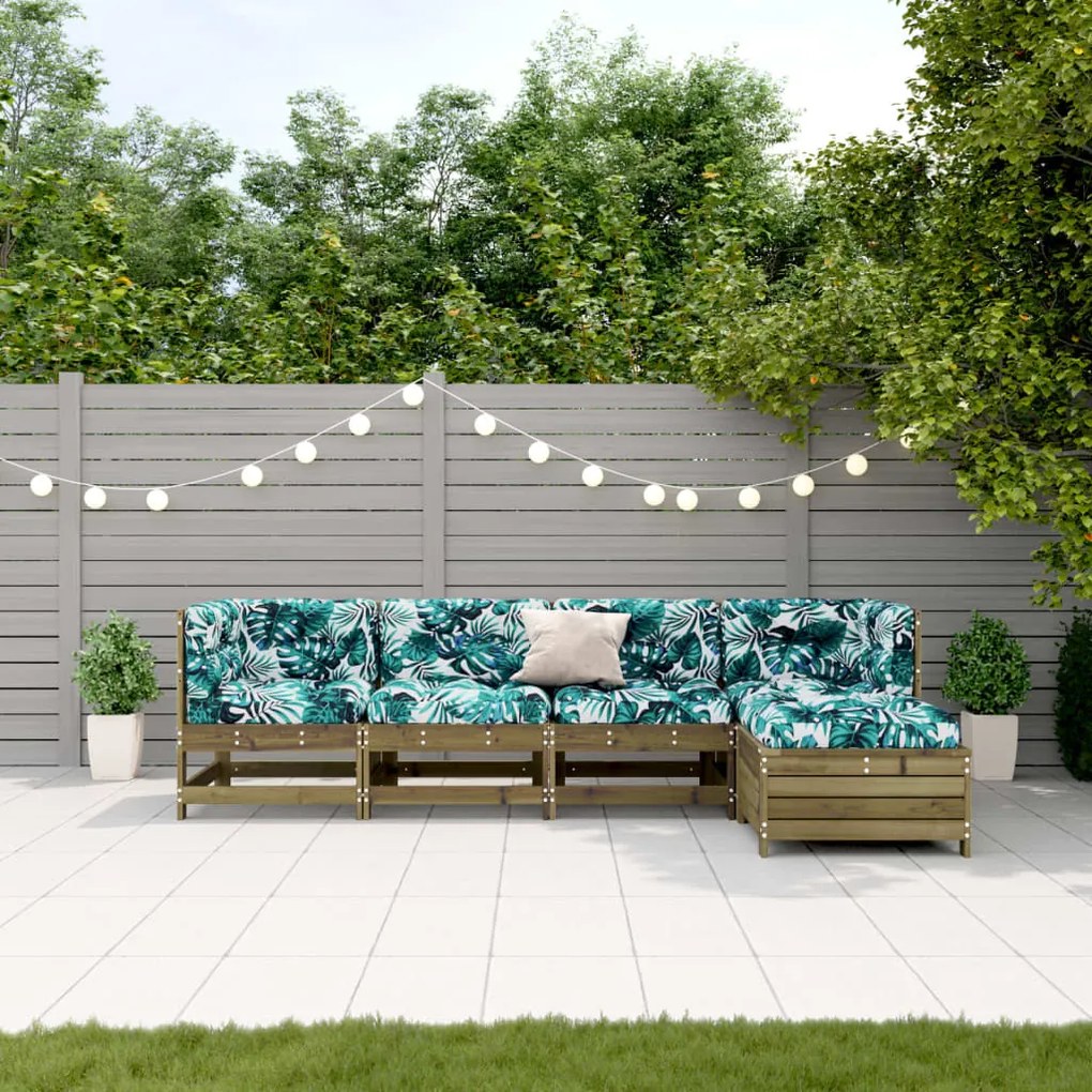 5 pcs conjunto lounge de jardim c/ almofadões pinho impregnado