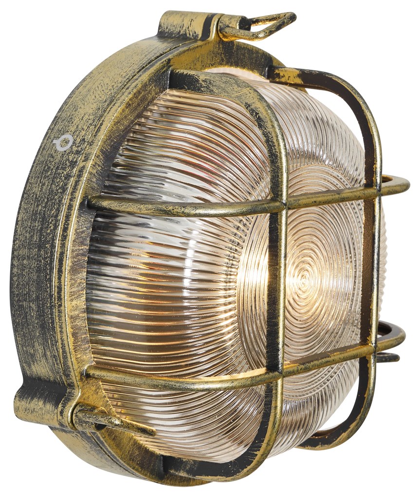 Candeeiro de Parede e Teto Exterior Dourado Antigo Redondo IP44 - Noutica Industrial
