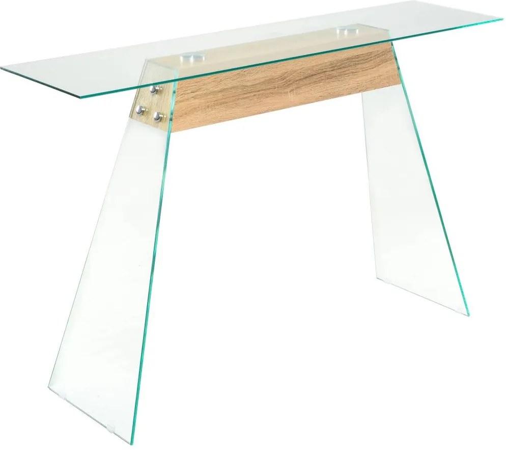 Mesa consola em vidro e MDF 120x30x76 cm cor de carvalho