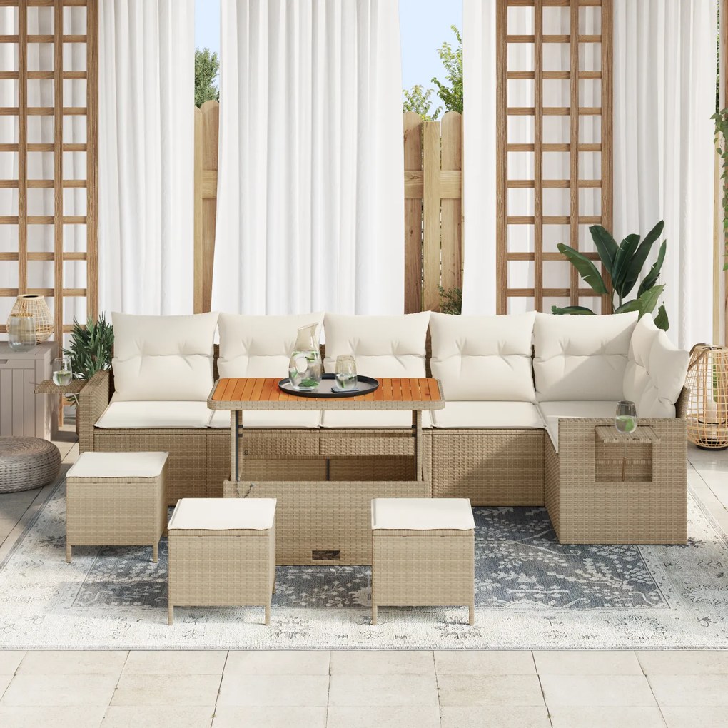 Conjunto de Sofás de Jardim com Almofadas em 10 Peças Bege Rattan Sint