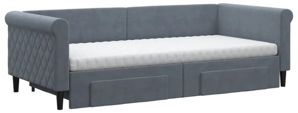 Sofá-cama c/ gavetão e gavetas 90x200 cm veludo cinzento-escuro