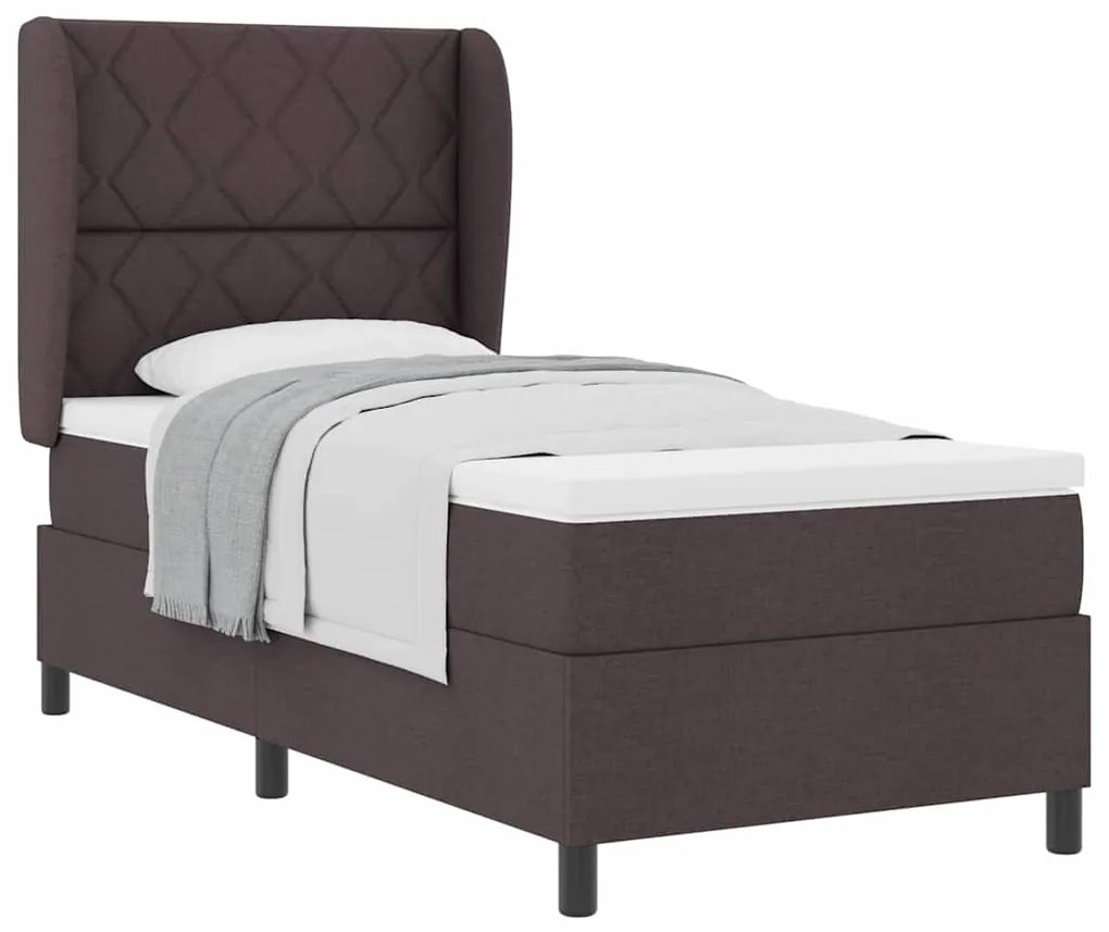 Cama Box com cabeceira Castanho escuro 100 x 200 cm Tecido