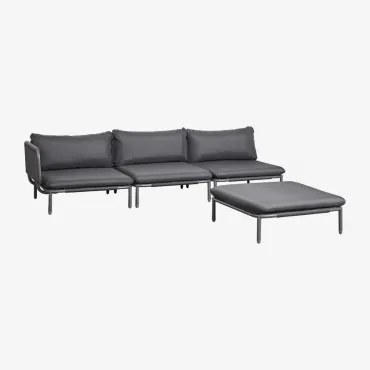 Conjunto De Jardim Com Sofá Modular De Canto De 3 Peças E Puff Em Aço Roubly Cinza Grafito - Sklum
