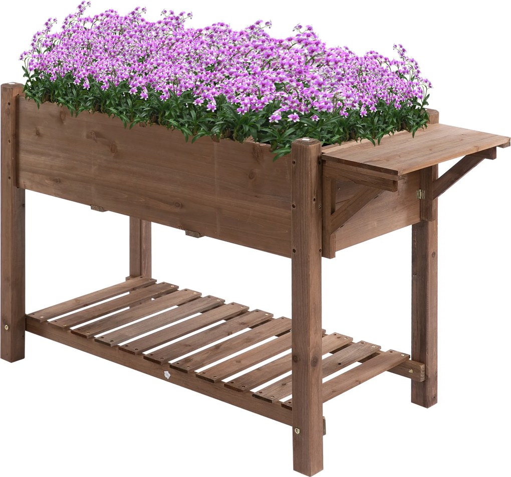 Horta Vertical com Prateleira Horta Elevada de Madeira Maciça para Cultivo de Flores Verduras Ervas 123x54x74cm Castanho