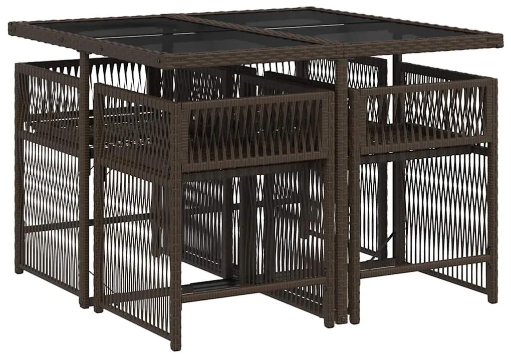 5 pcs conjunto jantar p/ jardim c/ almofadões vime PE castanho