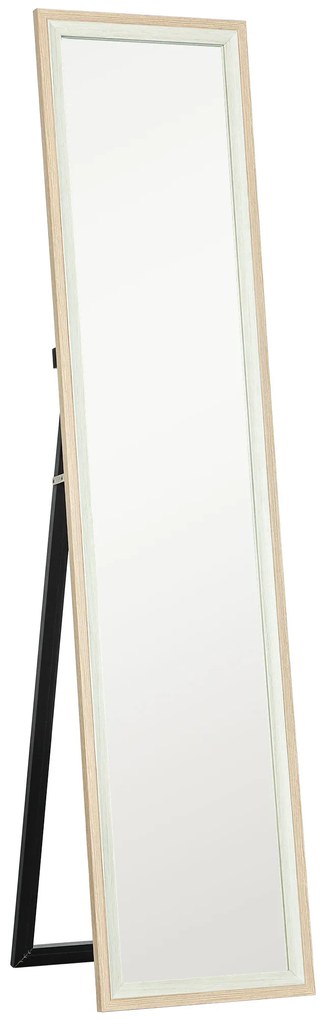 HOMCOM Espelho de Pé 37x157 cm Espelho de Corpo Inteiro com Estrutura de MDF e Suporte Branco e Madeira Clara | Aosom Portugal