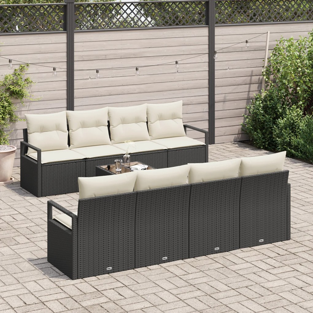 Conjunto de Sofá de Jardim vidaXL de 9 Peças com Almofadas Preto Ratta