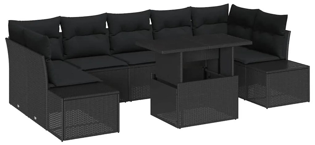 Conjunto de Sofá de Jardim de 8 Peças com Almofadas Preto Rattan Sinté