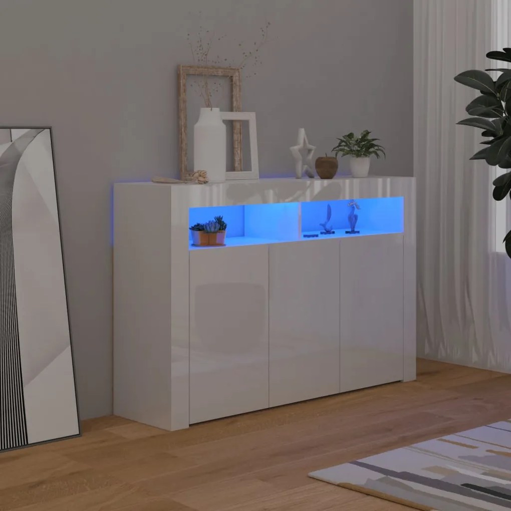 804343 vidaXL Aparador com luzes LED 115,5x30x75 cm branco brilhante