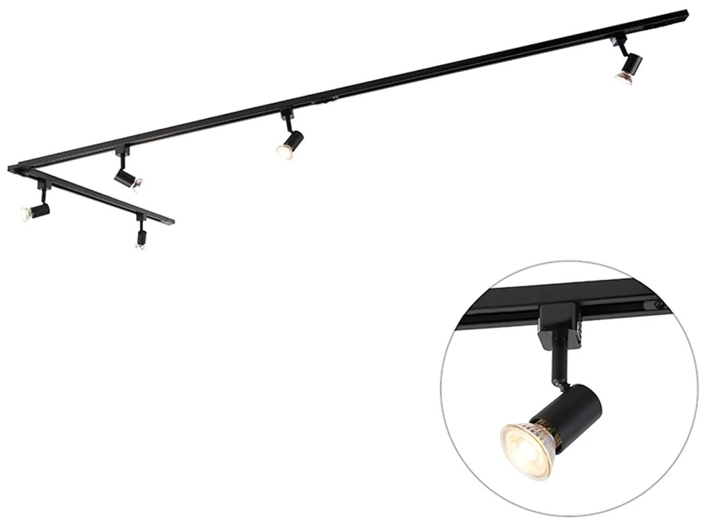 Sistema de calhas moderno com 5 focos monofásicos preto - Jeany Moderno