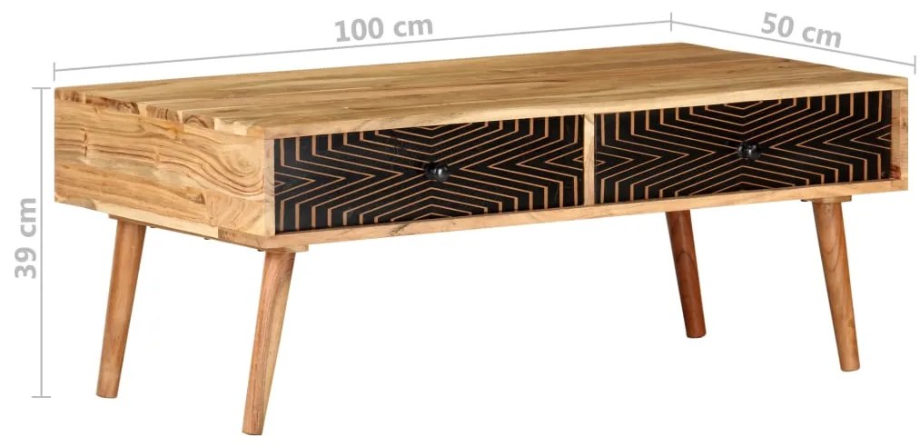 Mesa de centro 100x50x39 cm madeira de acácia maciça