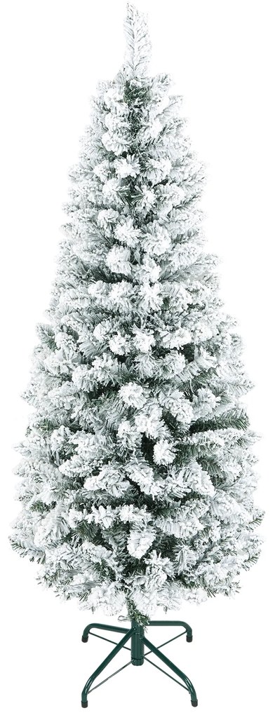 Árvore de Natal Artificial Coberta de Neve 150 cm com 317 Ramos e Suporte de Metal Árvore Natalícia para Sala Interior Verde