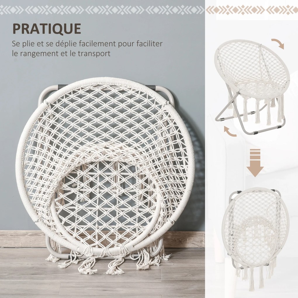 Poltrona redonda de jardim Loveuse, em forma de lua, dobrável, de grande conforto, em macramé de algodão e poliéster, bege