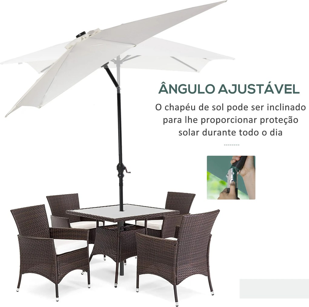 Chapéu de Sol com Luzes LED 268x205x248 cm Chapéu de Sol de Jardim Inclinável até 45° e Abertura a Manivela Creme