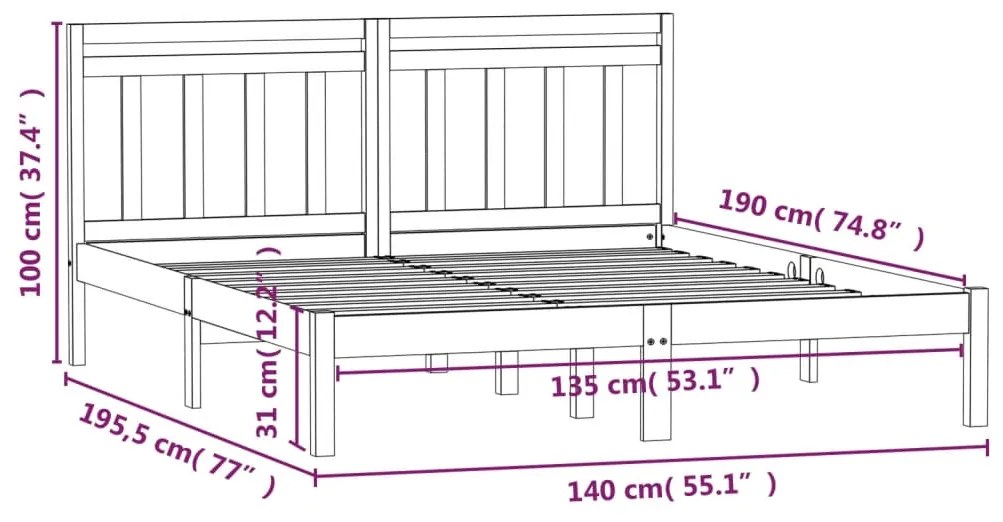 Estrutura de cama casal 135x190 cm madeira maciça