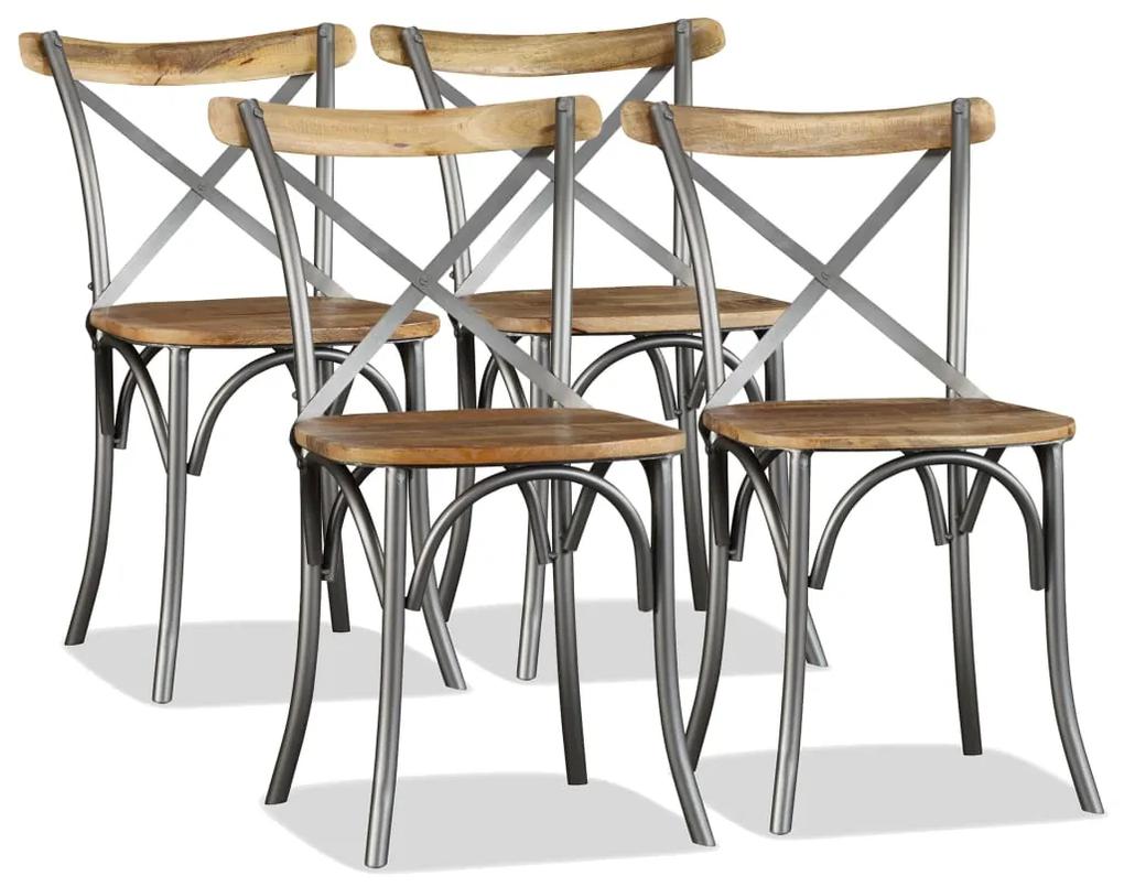 Cadeiras de jantar 4 pcs madeira mangueira maciça + encosto aço
