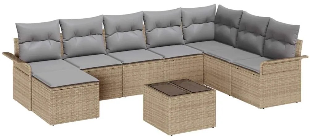 Conjunto de Sofás de Jardim vidaXL 9 Peças com Almofadas Rattan de Pol