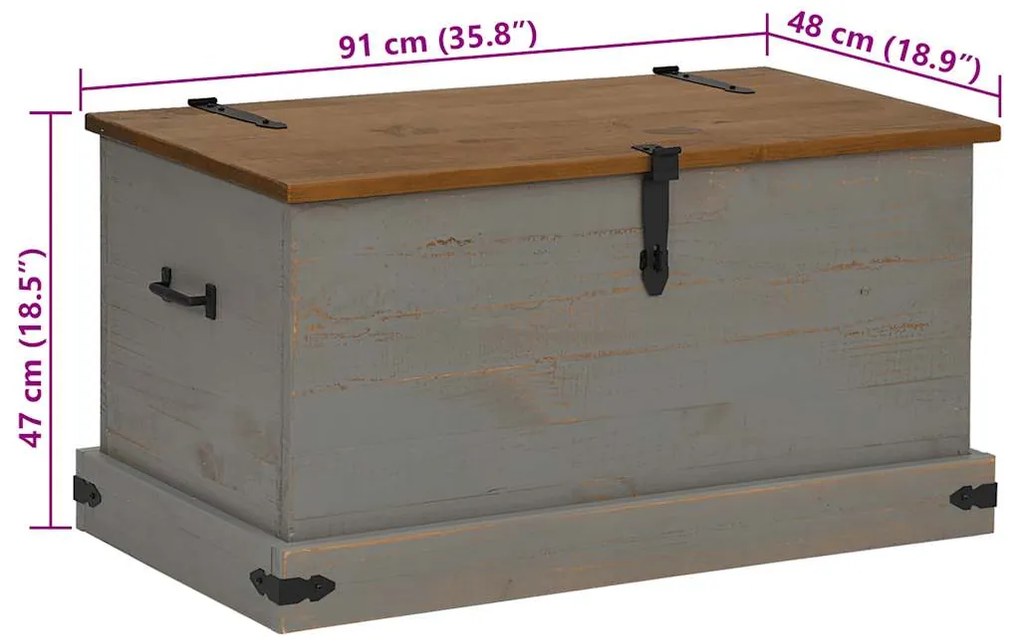 Caixa de arrumação HALDEN 91x48x47 cm pinho maciço cinzento